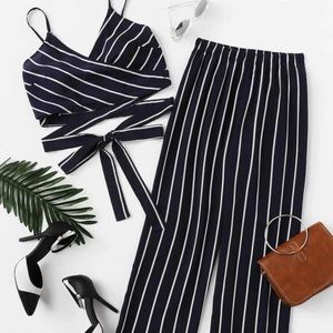 Striped Knot Cami Top With Pants